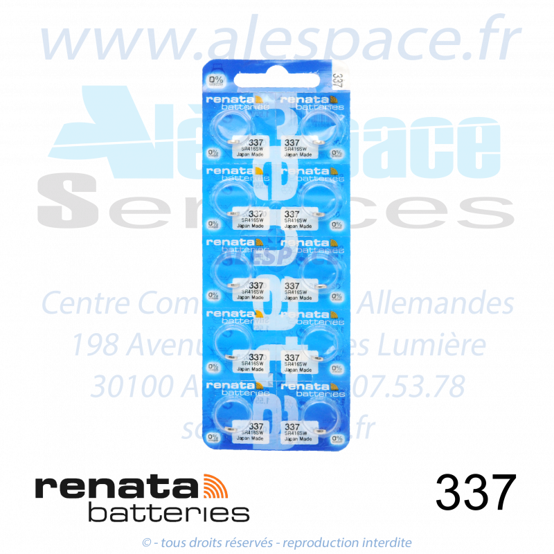 RENATA 337 MP - SR416SW - Pile de montre 1,55V - Blister x10 Piles - Photo 001 RENATA 337 MP - SR416SW - Pile de montre 1,55V - Blister x10 Piles - Photo 001
