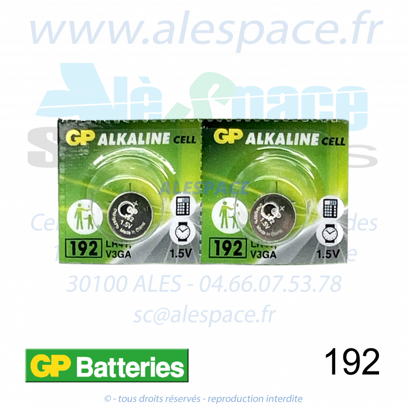GP BATTERIES 192 - LR41 - V3GA - Pile bouton Alcaline - 1,5V - Blister x2 Piles - Photo 001 GP BATTERIES 192 - LR41 - V3GA - Pile bouton Alcaline - 1,5V - Blister x2 Piles - Photo 001