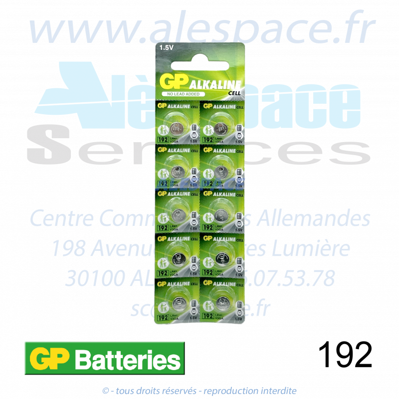 GP BATTERIES 192 - LR41 - V3GA - Pile bouton Alcaline - 1,5V - Blister x10 Piles - Photo 001 GP BATTERIES 192 - LR41 - V3GA - Pile bouton Alcaline - 1,5V - Blister x10 Piles - Photo 001
