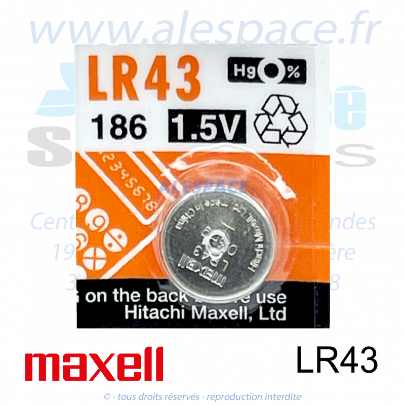 MAXELL 186 - LR43 - V12GA - Pile bouton Alcaline - 1,5V - Photo 001 MAXELL 186 - LR43 - V12GA - Pile bouton Alcaline - 1,5V - Photo 001