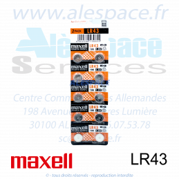 MAXELL 186 - LR43 - V12GA - Pile bouton Alcaline - 1,5V - Blister x10 Piles - Photo 001