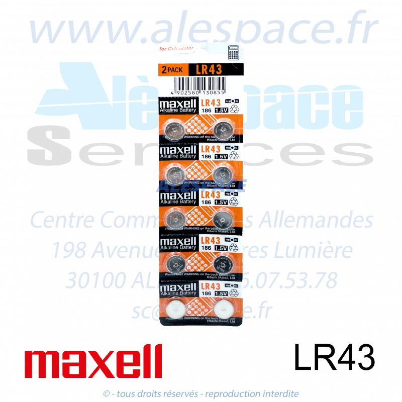 MAXELL 186 - LR43 - V12GA - Pile bouton Alcaline - 1,5V - Blister x10 Piles - Photo 001 MAXELL 186 - LR43 - V12GA - Pile bouton Alcaline - 1,5V - Blister x10 Piles - Photo 001