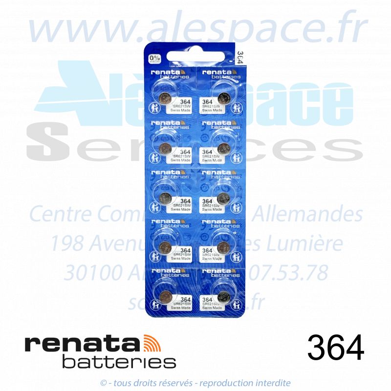 RENATA 364 MP - SR621SW - Pile de montre 1,55V - Blister x10 Piles - Photo 001 RENATA 364 MP - SR621SW - Pile de montre 1,55V - Blister x10 Piles - Photo 001