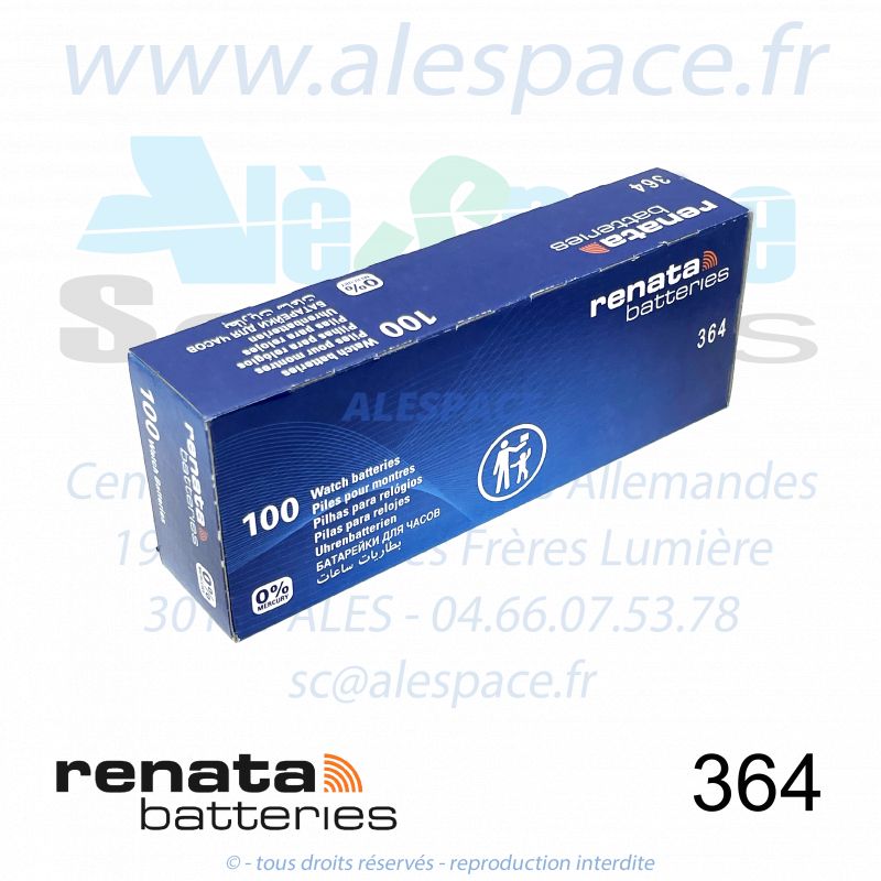 RENATA 364 MP - SR621SW - Pile de montre 1,55V - Boite x100 Piles - Photo 001 RENATA 364 MP - SR621SW - Pile de montre 1,55V - Boite x100 Piles - Photo 001