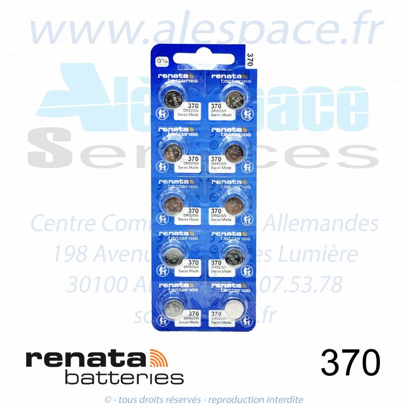RENATA 370 MP - SR920W - Pile de montre 1,55V - Blister x10 Piles - Photo 001 RENATA 370 MP - SR920W - Pile de montre 1,55V - Blister x10 Piles - Photo 001