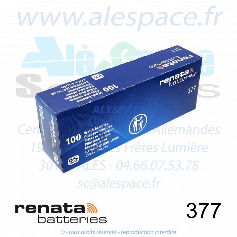 RENATA 377 MP - SR626SW - Pile de montre 1,55V - Boite x100 Piles - Photo 001 RENATA 377 MP - SR626SW - Pile de montre 1,55V - Boite x100 Piles - Photo 001