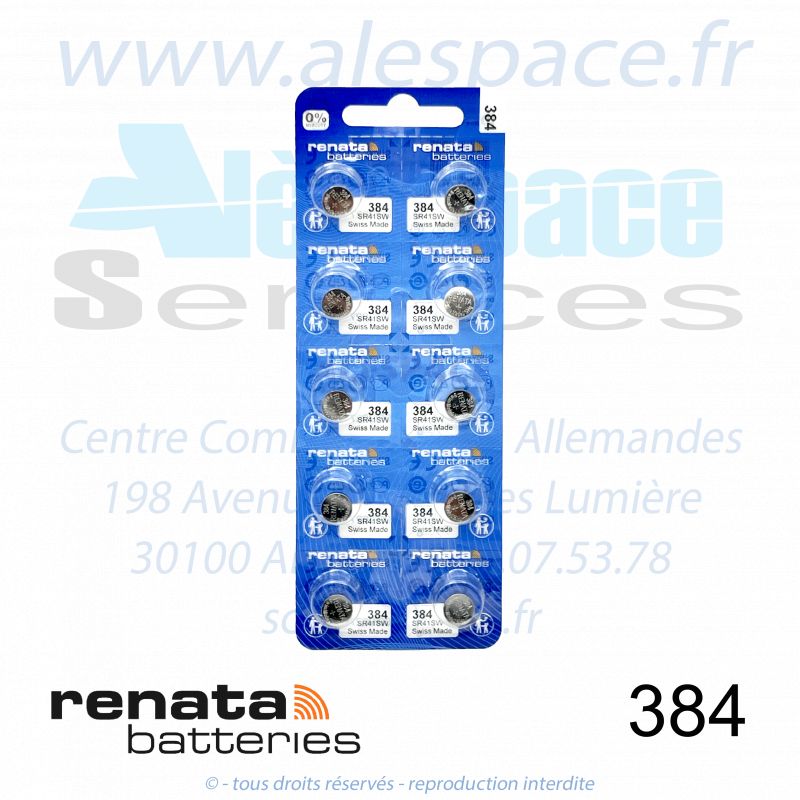 RENATA 384 MP - SR41SW - Pile de montre 1,55V - Blister x10 Piles - Photo 001 RENATA 384 MP - SR41SW - Pile de montre 1,55V - Blister x10 Piles - Photo 001