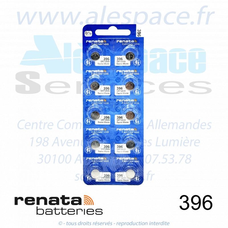 RENATA 396 MP - SR726W - Pile de montre 1,55V - Blister x10 Piles - Photo 001 RENATA 396 MP - SR726W - Pile de montre 1,55V - Blister x10 Piles - Photo 001