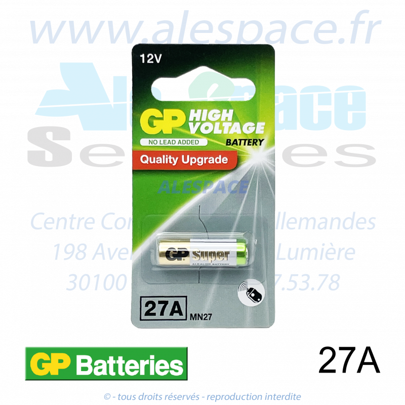 GP BATTERIES 27A - MN27 - Pile bâton Alcaline - 12V - Photo 001 GP BATTERIES 27A - MN27 - Pile bâton Alcaline - 12V - Photo 001