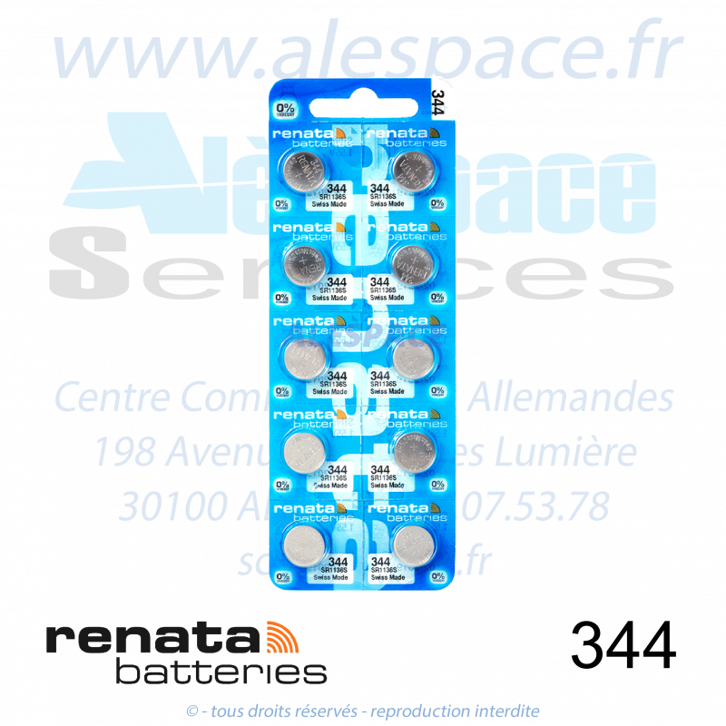 RENATA 344 MP - SR1136SW - Pile de montre 1,55V - Blister x10 Piles - Photo 001 RENATA 344 MP - SR1136SW - Pile de montre 1,55V - Blister x10 Piles - Photo 001