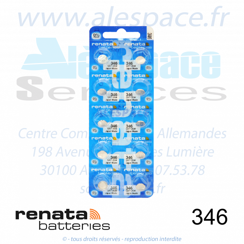 RENATA 346 MP - SR712SW - Pile de montre 1,55V - Blister x10 Piles - Photo 001 RENATA 346 MP - SR712SW - Pile de montre 1,55V - Blister x10 Piles - Photo 001
