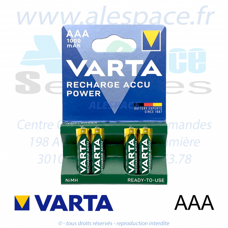 VARTA RECHARGE ACCU POWER - AAA HR03 - NIMH 1000 mah - 1,2V - Blister x4 Accus - Photo 001 VARTA RECHARGE ACCU POWER - AAA HR03 - NIMH 1000 mah - 1,2V - Blister x4 Accus - Photo 001