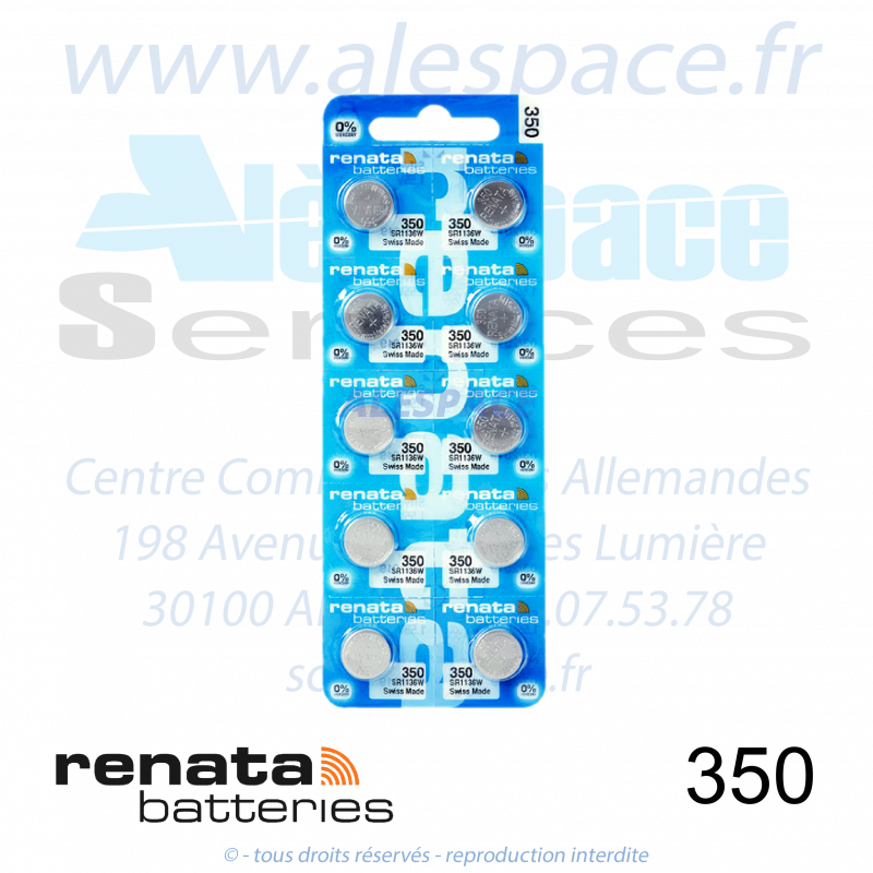 RENATA 350 MP - SR1136W - Pile de montre 1,55V - Blister x10 Piles - Photo 001 RENATA 350 MP - SR1136W - Pile de montre 1,55V - Blister x10 Piles - Photo 001