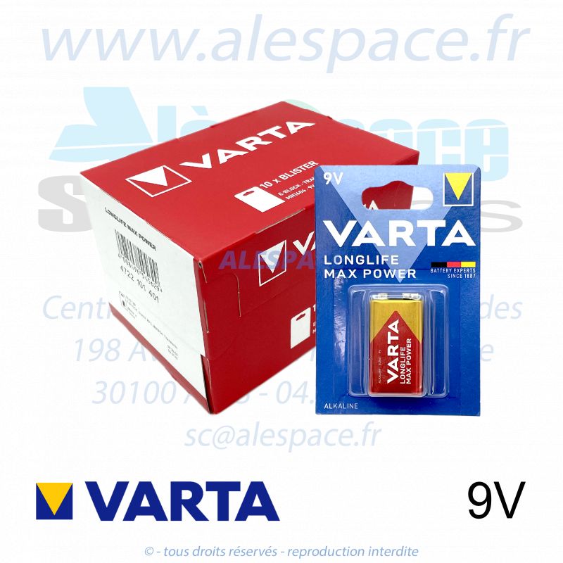 VARTA LONGLIFE MAX POWER - 9V 6LR61 - Pile alcaline- 9V - Boîte x10 Piles - Photo 001 VARTA LONGLIFE MAX POWER - 9V 6LR61 - Pile alcaline- 9V - Boîte x10 Piles - Photo 001