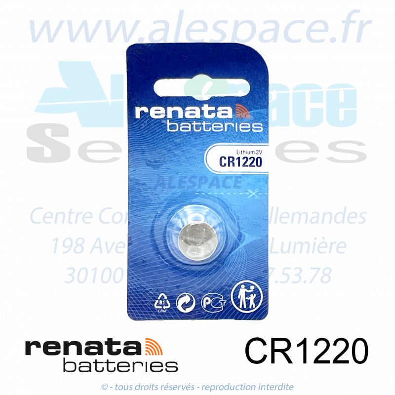 RENATA CR1220 MFR SC - Pile bouton Lithium - 3V - Photo 001 RENATA CR1220 MFR SC - Pile bouton Lithium - 3V - Photo 001