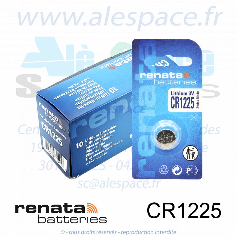 RENATA CR1225 SC - Pile bouton Lithium - 3V - Boîte x10 Piles - Photo 001 RENATA CR1225 SC - Pile bouton Lithium - 3V - Boîte x10 Piles - Photo 001