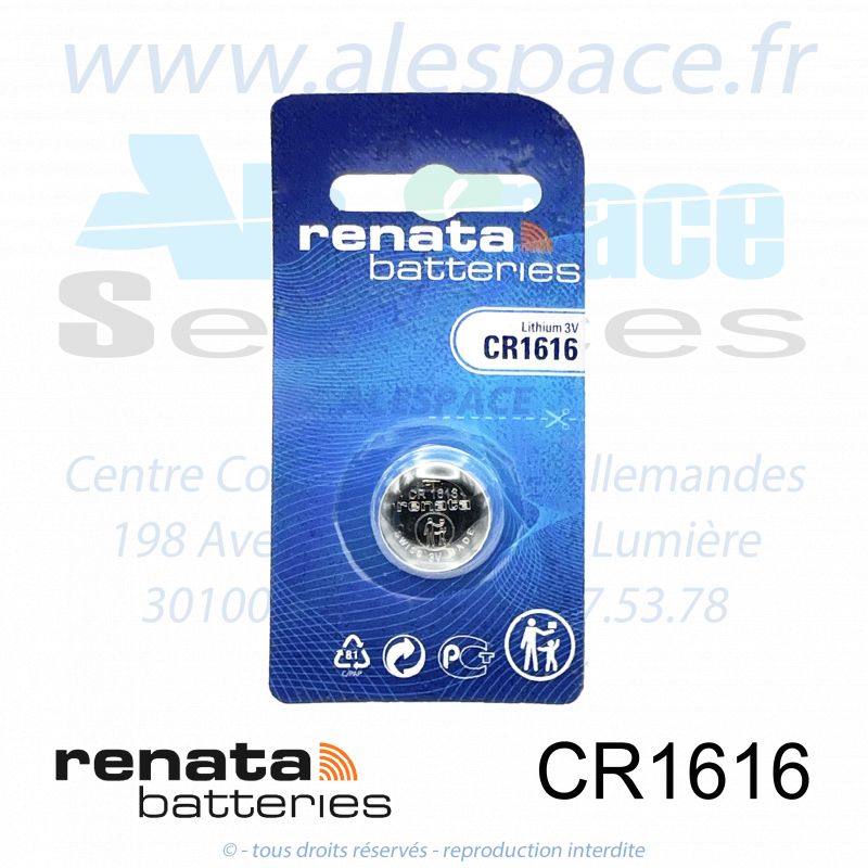 RENATA CR1616 SC - Pile bouton Lithium - 3V - Photo 001 RENATA CR1616 SC - Pile bouton Lithium - 3V - Photo 001