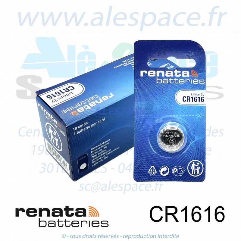 RENATA CR1616 SC - Pile bouton Lithium - 3V - Boîte x10 Piles - Photo 001 RENATA CR1616 SC - Pile bouton Lithium - 3V - Boîte x10 Piles - Photo 001