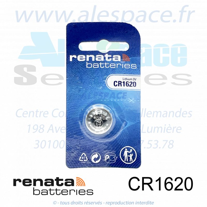 RENATA CR1620 SC - Pile bouton Lithium - 3V - Photo 001 RENATA CR1620 SC - Pile bouton Lithium - 3V - Photo 001