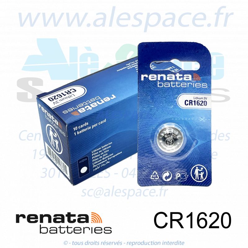 RENATA CR1620 SC - Pile bouton Lithium - 3V - Boîte x10 Piles - Photo 001 RENATA CR1620 SC - Pile bouton Lithium - 3V - Boîte x10 Piles - Photo 001