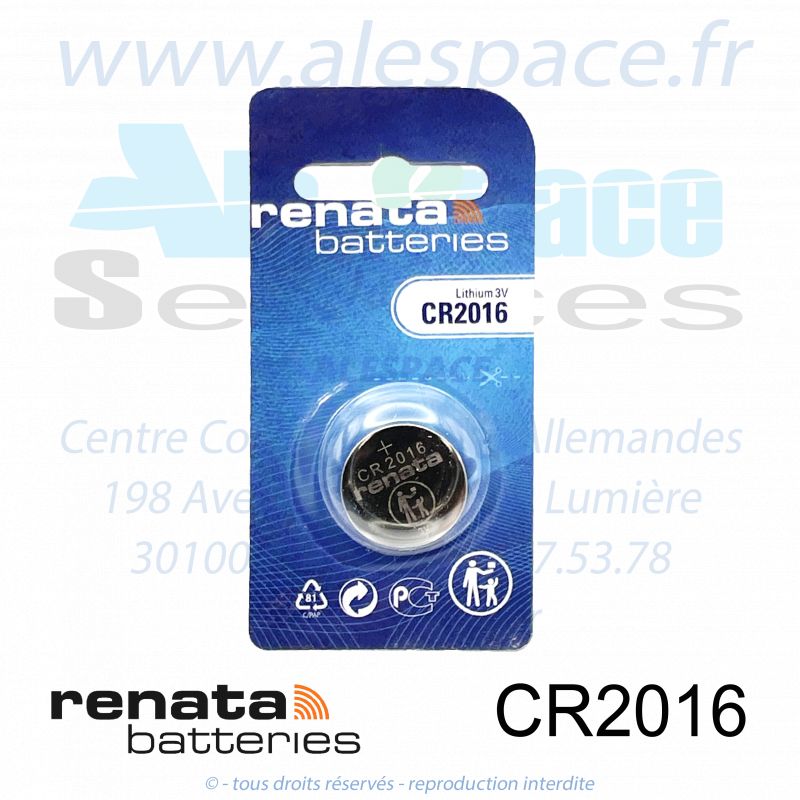 RENATA CR2016 MFR SC - Pile bouton Lithium - 3V - Photo 001 RENATA CR2016 MFR SC - Pile bouton Lithium - 3V - Photo 001