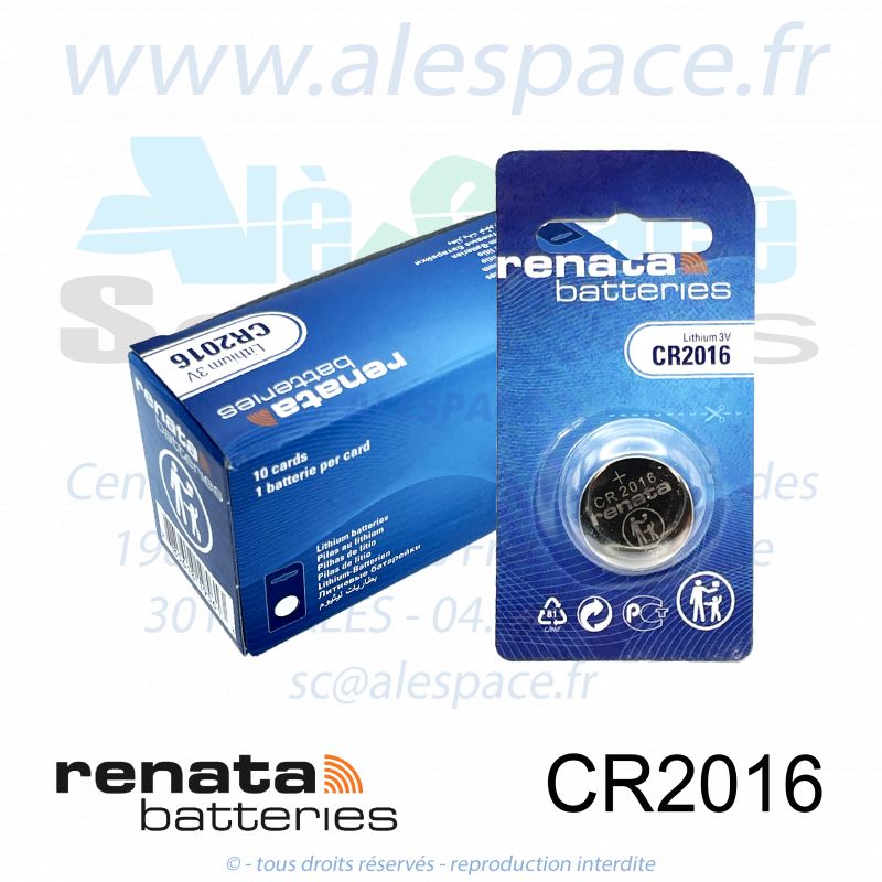 RENATA CR2016 MFR SC - Pile bouton Lithium - 3V - Boîte x10 Piles - Photo 001 RENATA CR2016 MFR SC - Pile bouton Lithium - 3V - Boîte x10 Piles - Photo 001