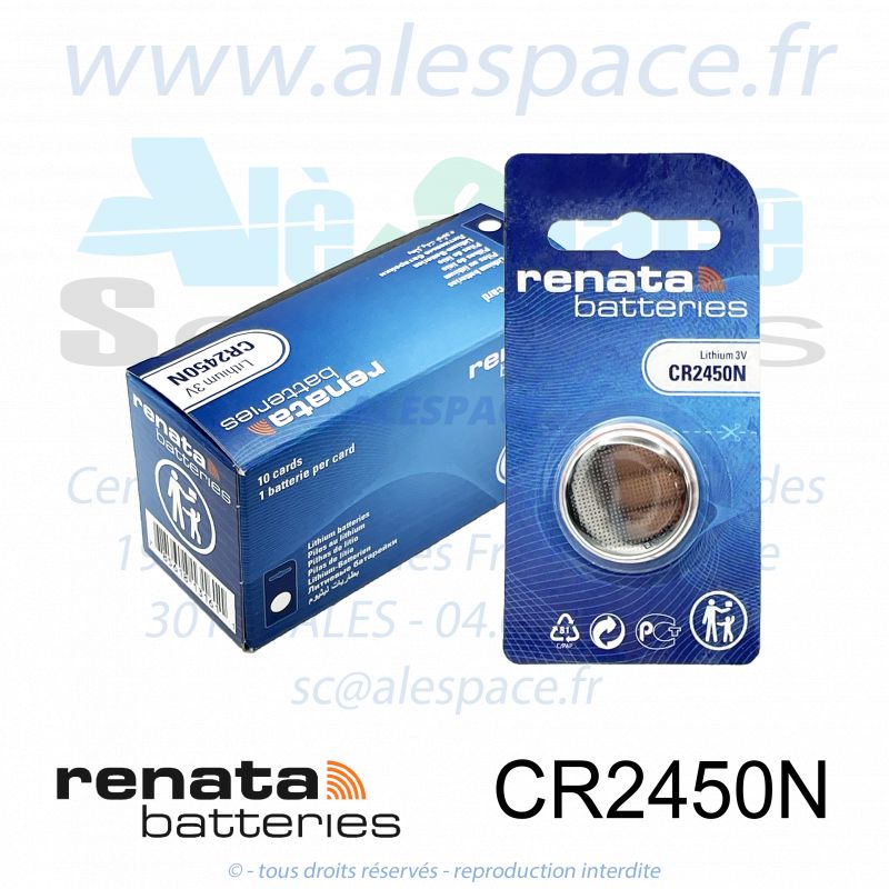 RENATA CR2450N SC - Pile bouton Lithium - 3V - Boîte x10 Piles - Photo 001 RENATA CR2450N SC - Pile bouton Lithium - 3V - Boîte x10 Piles - Photo 001