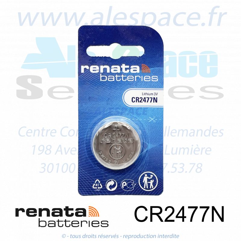 RENATA CR2477N SC - Pile bouton Lithium - 3V - Photo 001 RENATA CR2477N SC - Pile bouton Lithium - 3V - Photo 001