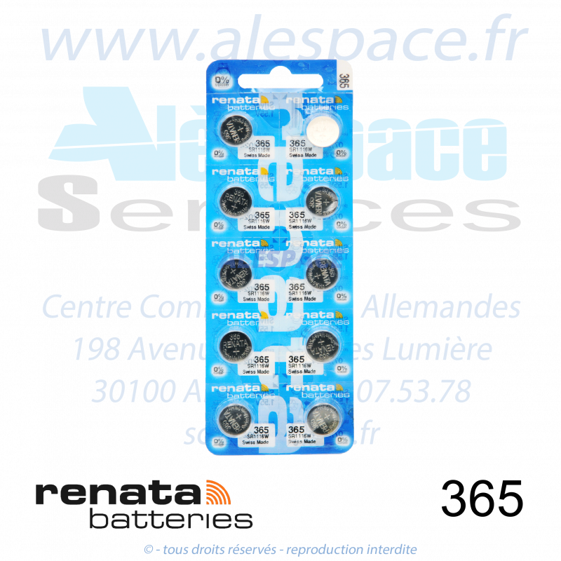 RENATA 365 MP - SR1116W - Pile de montre 1,55V - Blister x10 Piles - Photo 001 RENATA 365 MP - SR1116W - Pile de montre 1,55V - Blister x10 Piles - Photo 001