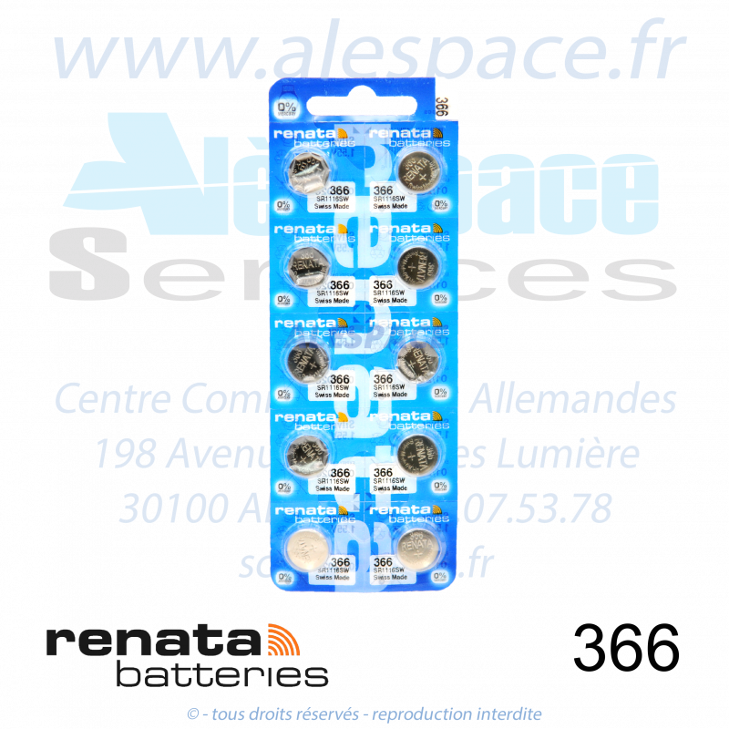 RENATA 366 MP - SR1116SW - Pile de montre 1,55V - Blister x10 Piles - Photo 001 RENATA 366 MP - SR1116SW - Pile de montre 1,55V - Blister x10 Piles - Photo 001