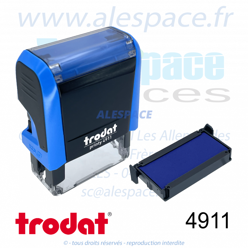 TRODAT - 4911 MONTURE TAMPON PRINTY 4.0 - BLEU ENCREUR BLEU - Réf 43084 - Photo 001 TRODAT - 4911 MONTURE TAMPON PRINTY 4.0 - BLEU ENCREUR BLEU - Réf 43084 - Photo 001