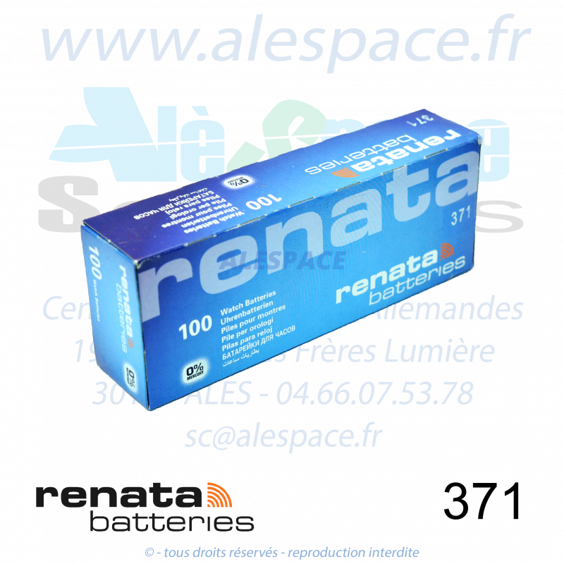 RENATA 371 MP - SR920SW - Pile de montre 1,55V - Boite x100 Piles - Photo 001 RENATA 371 MP - SR920SW - Pile de montre 1,55V - Boite x100 Piles - Photo 001