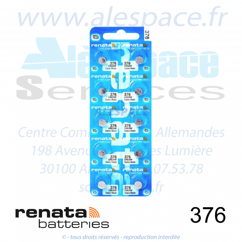 RENATA 376 MP - SR626W - Pile de montre 1,55V - Blister x10 Piles - Photo 001 RENATA 376 MP - SR626W - Pile de montre 1,55V - Blister x10 Piles - Photo 001