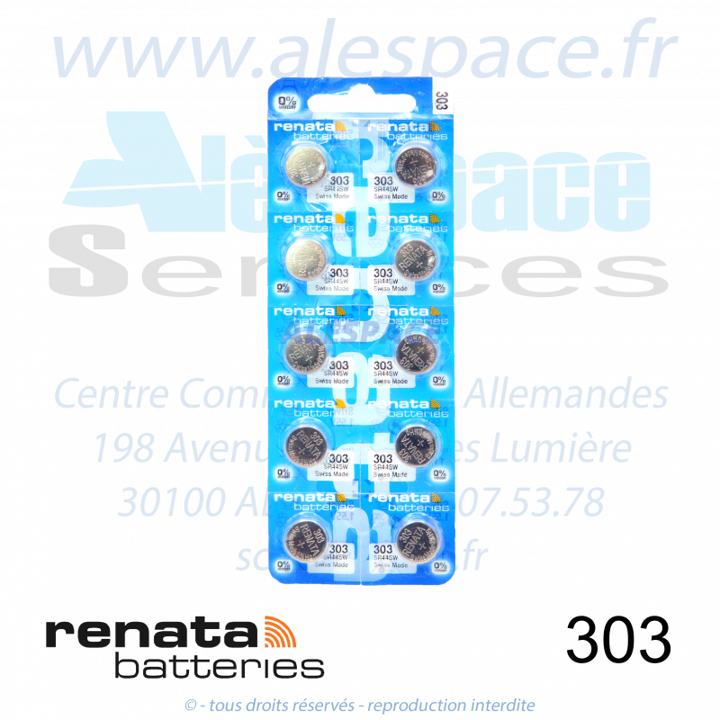 Blister x10 Piles RENATA 303 MP - SR44SW - Pile de montre 1,55V - Blister x10 Piles - Photo 001 Blister x10 Piles RENATA 303 MP - SR44SW - Pile de montre 1,55V - Blister x10 Piles - Photo 001