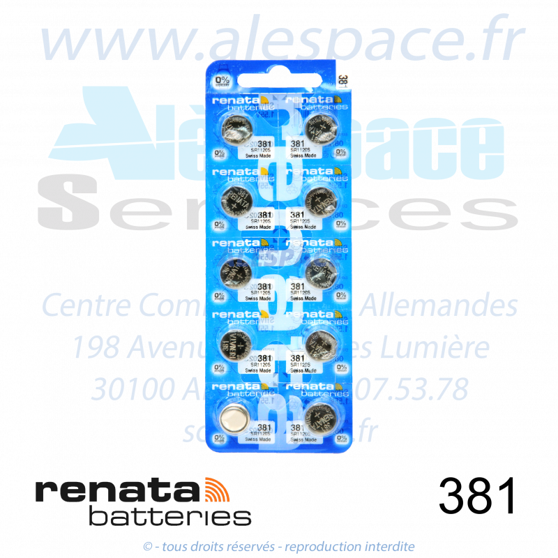 RENATA 381 MP - SR1120SW - Pile de montre 1,55V - Blister x10 Piles - Photo 001 RENATA 381 MP - SR1120SW - Pile de montre 1,55V - Blister x10 Piles - Photo 001