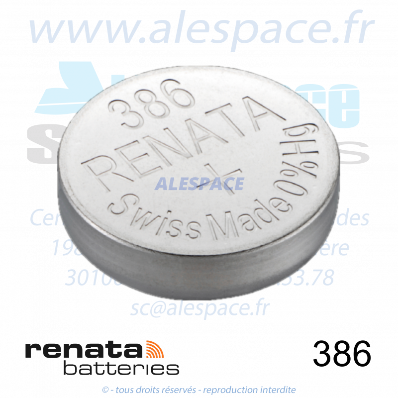 RENATA 386 MP - SR43W - Pile de montre 1,55V - Photo 001 RENATA 386 MP - SR43W - Pile de montre 1,55V - Photo 001