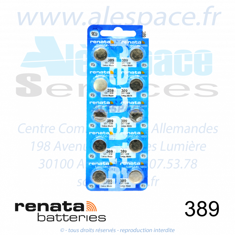 RENATA 389 MP - SR1130W - Pile de montre 1,55V - Blister x10 Piles - Photo 001 RENATA 389 MP - SR1130W - Pile de montre 1,55V - Blister x10 Piles - Photo 001