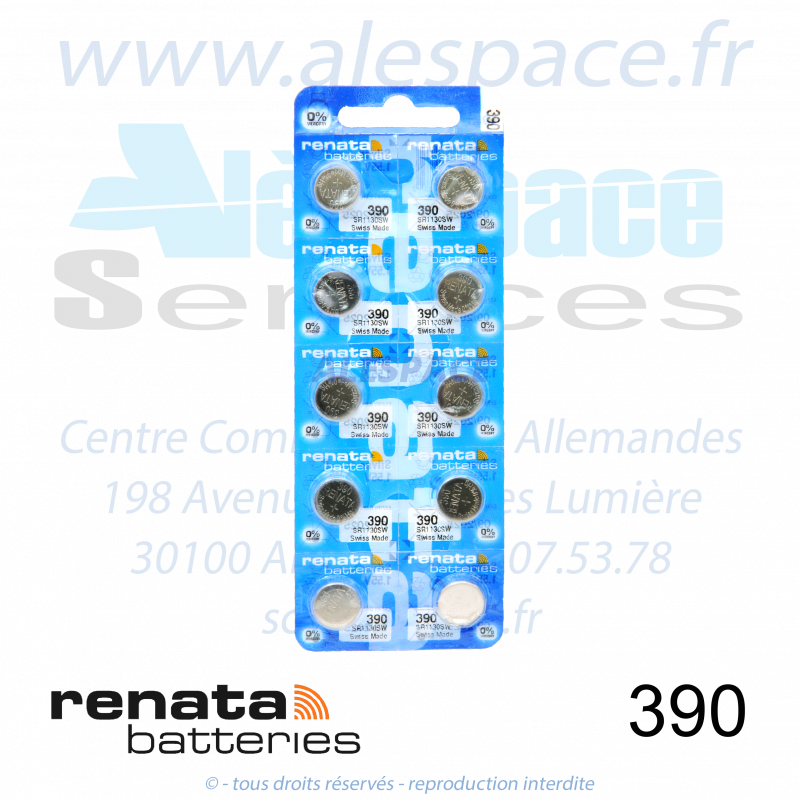 RENATA 390 MP - SR1130SW - Pile de montre 1,55V - Blister x10 Piles - Photo 001 RENATA 390 MP - SR1130SW - Pile de montre 1,55V - Blister x10 Piles - Photo 001