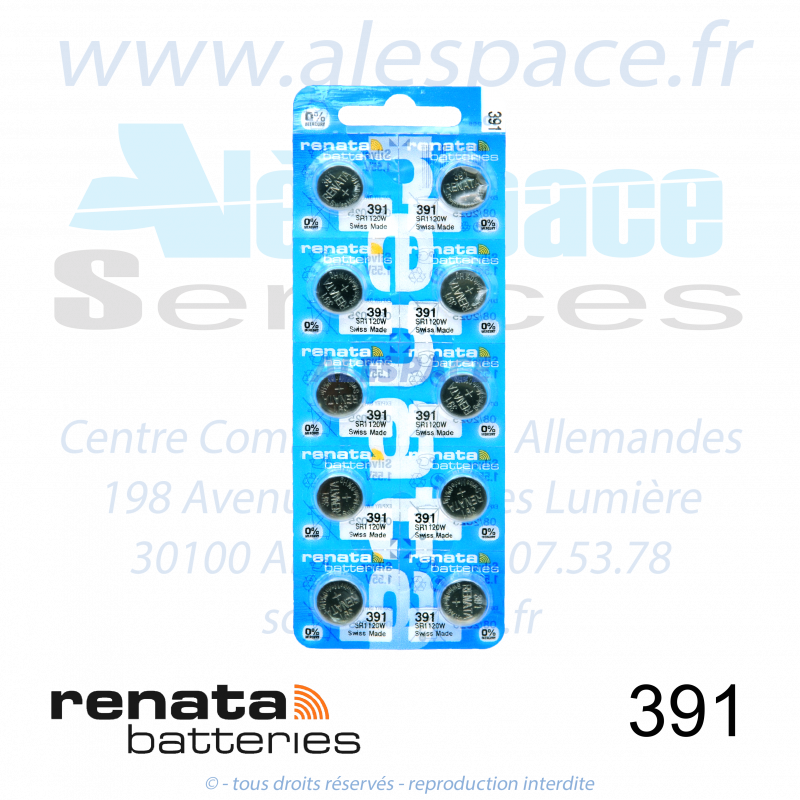 RENATA 391 MP - SR1120W - Pile de montre 1,55V - Blister x10 Piles - Photo 001 RENATA 391 MP - SR1120W - Pile de montre 1,55V - Blister x10 Piles - Photo 001