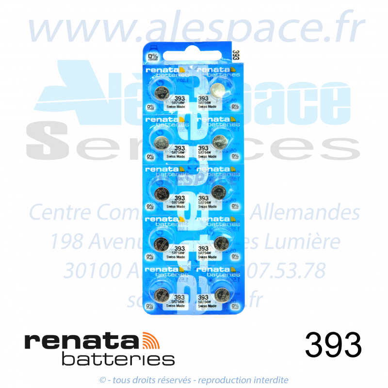 RENATA 393 MP - SR754W - Pile de montre 1,55V - Blister x10 Piles - Photo 001 RENATA 393 MP - SR754W - Pile de montre 1,55V - Blister x10 Piles - Photo 001