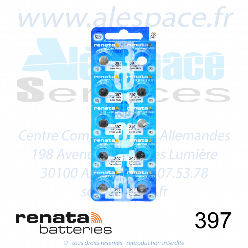 RENATA 397 MP - SR726SW - Pile de montre 1,55V - Blister x10 Piles - Photo 001 RENATA 397 MP - SR726SW - Pile de montre 1,55V - Blister x10 Piles - Photo 001