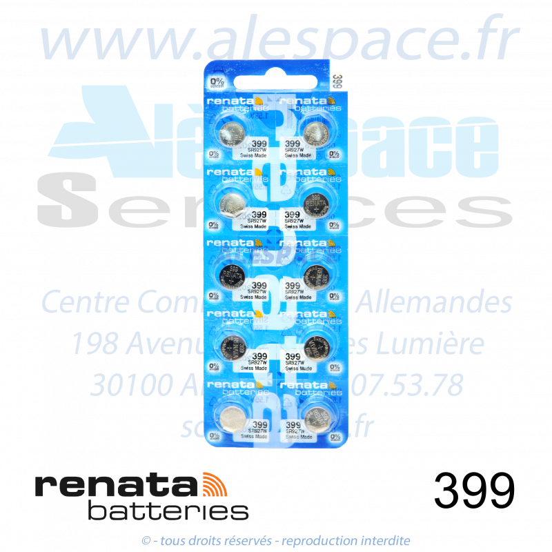 RENATA 399 MP - SR927W - Pile de montre 1,55V - Blister x10 Piles - Photo 001 RENATA 399 MP - SR927W - Pile de montre 1,55V - Blister x10 Piles - Photo 001