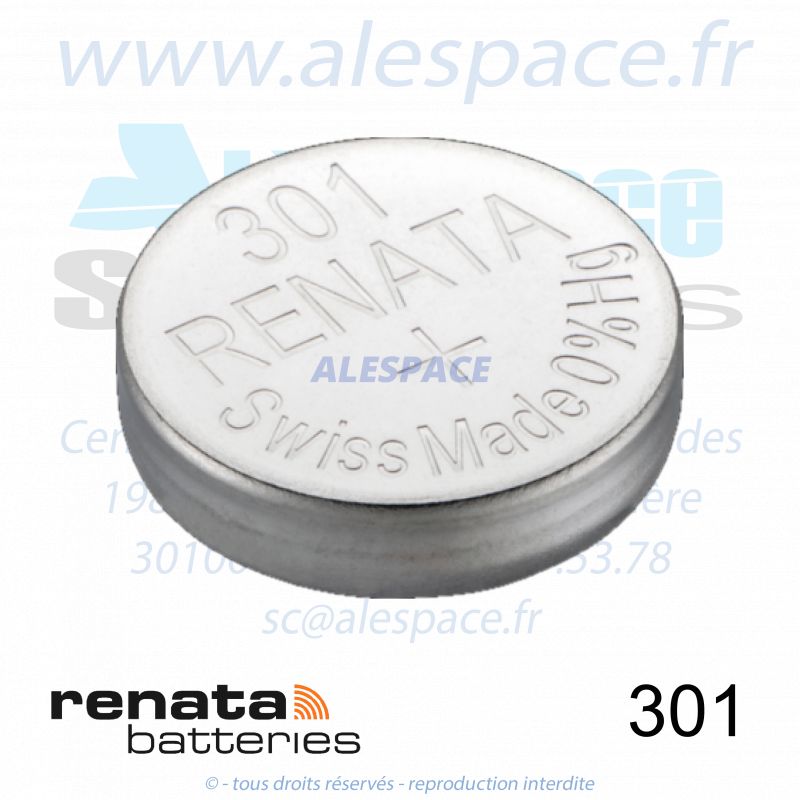 RENATA 301 - SR43SW - Pile de montre 1,55V - Photo 001 RENATA 301 - SR43SW - Pile de montre 1,55V - Photo 001
