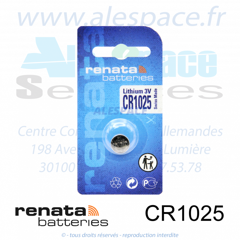 RENATA CR1025 SC - Pile bouton Lithium - 3V - Photo 001 RENATA CR1025 SC - Pile bouton Lithium - 3V - Photo 001