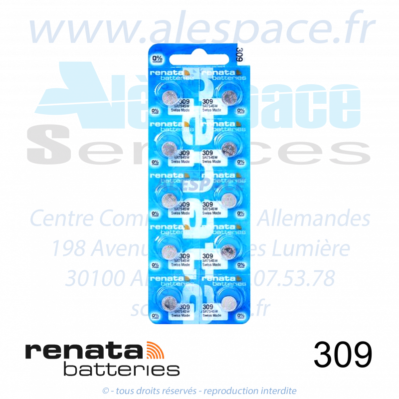 RENATA 309 MP - SR754SW - Pile de montre 1,55V - Blister x10 Piles - Photo 001 RENATA 309 MP - SR754SW - Pile de montre 1,55V - Blister x10 Piles - Photo 001