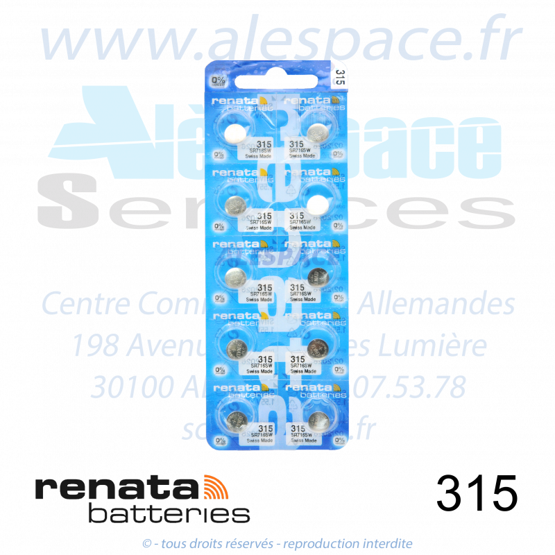 RENATA 315 MP - SR716SW - Pile de montre 1,55V - Blister x10 Piles - Photo 001 RENATA 315 MP - SR716SW - Pile de montre 1,55V - Blister x10 Piles - Photo 001