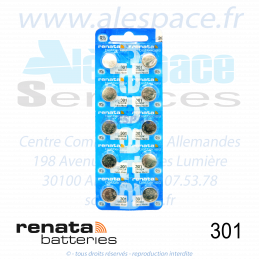 Blister x10 Piles RENATA 301 - SR43SW - Pile de montre 1,55V - Blister x10 Piles - Photo 001