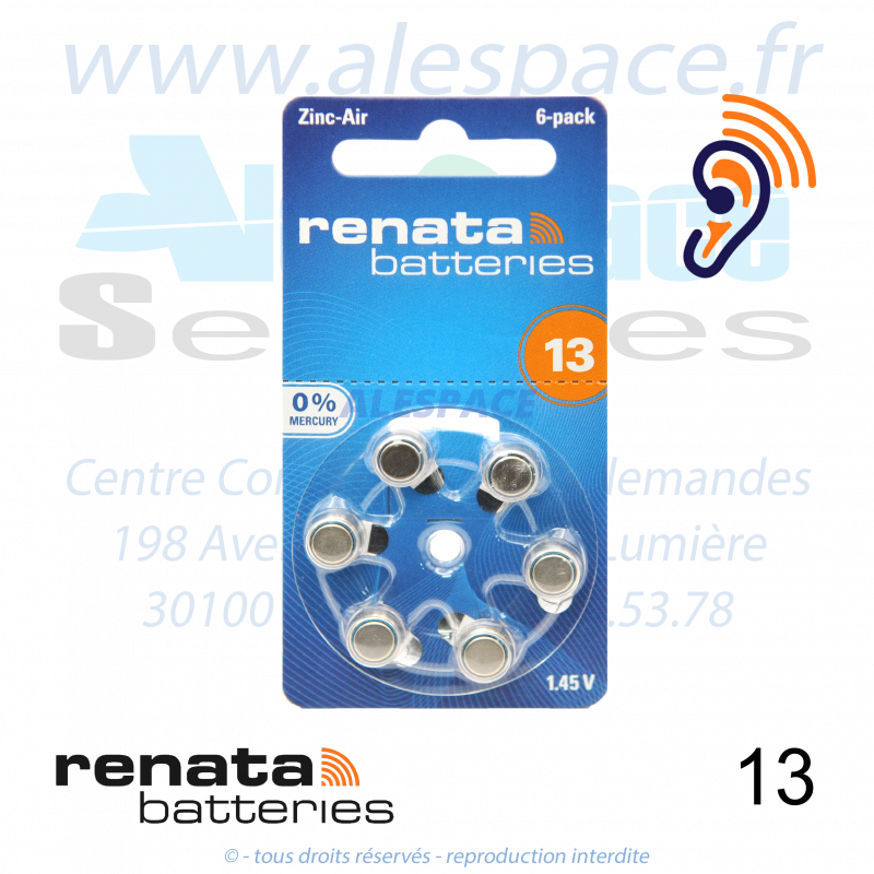 RENATA ZA13 DP6 - PR48 - Piles Zinc-Air - 1.45V - Blister x6 Piles - Photo 001 RENATA ZA13 DP6 - PR48 - Piles Zinc-Air - 1.45V - Blister x6 Piles - Photo 001