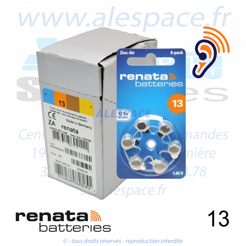 RENATA ZA13 DP6 - PR48 - Piles Zinc-Air - 1.45V - Boîte x60 Piles - Photo 001 RENATA ZA13 DP6 - PR48 - Piles Zinc-Air - 1.45V - Boîte x60 Piles - Photo 001