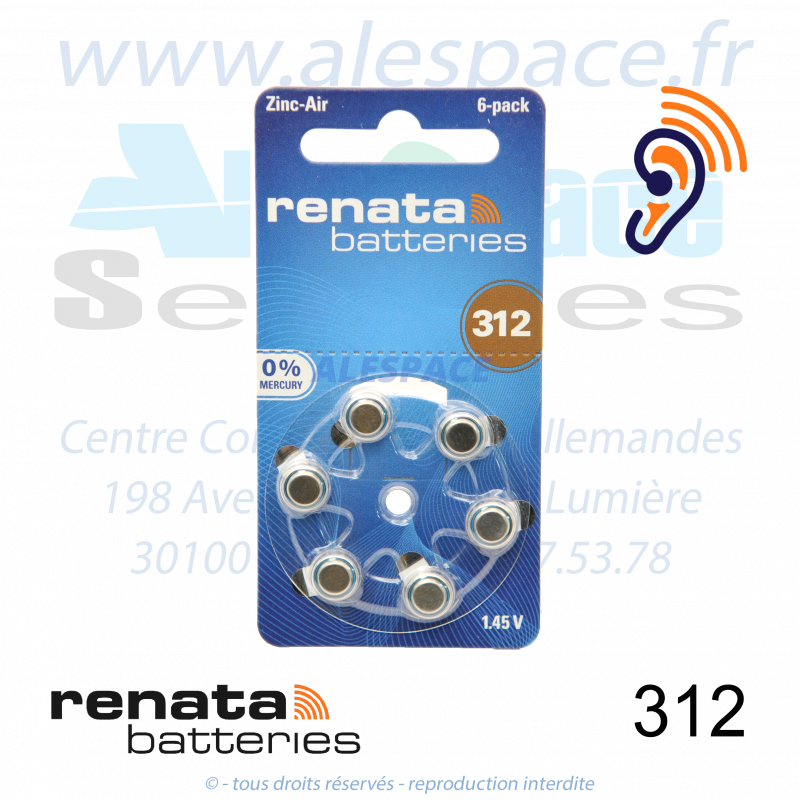 RENATA ZA312 DP6 - PR41 - Piles Zinc-Air - 1.45V - Blister x6 Piles - Photo 001 RENATA ZA312 DP6 - PR41 - Piles Zinc-Air - 1.45V - Blister x6 Piles - Photo 001
